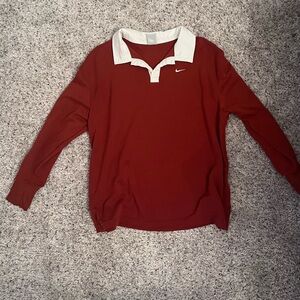 Nike Red and White Long Sleeve Polo